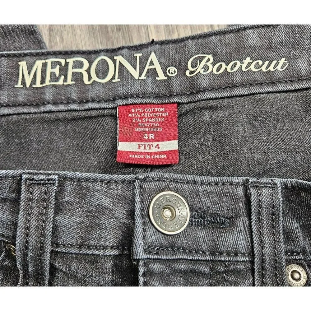 Merona‎ Womens Size 4 Regular Fit 4 Bootcut Embroidered Studs Black Grey Jeans